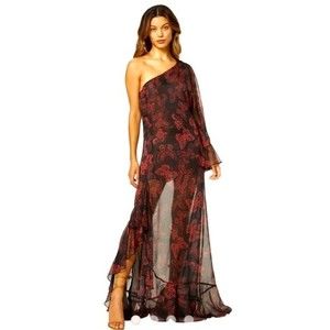 NEW Misa Los Angeles Gaia Butterfly One Shoulder Maxi Dress Black Red Size XL